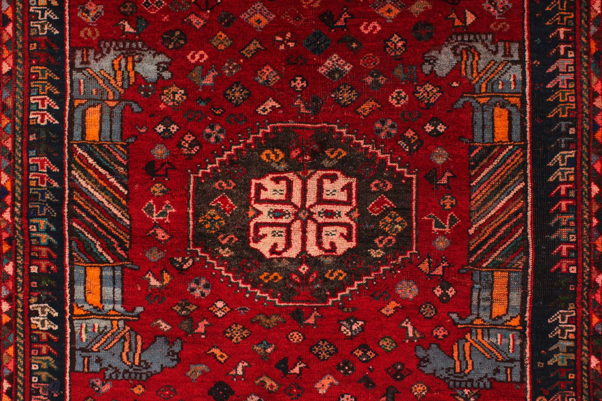 4x5 Red and Ivory Turkish Tribal Rug