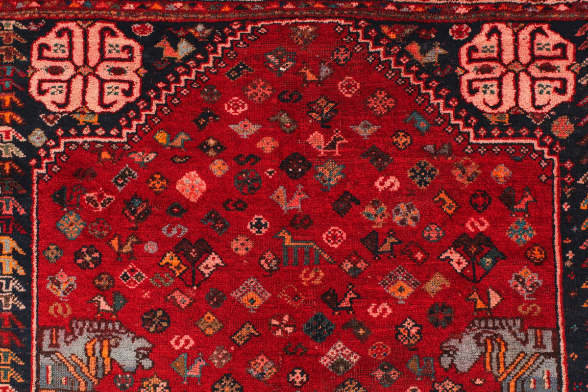 4x5 Red and Ivory Turkish Tribal Rug