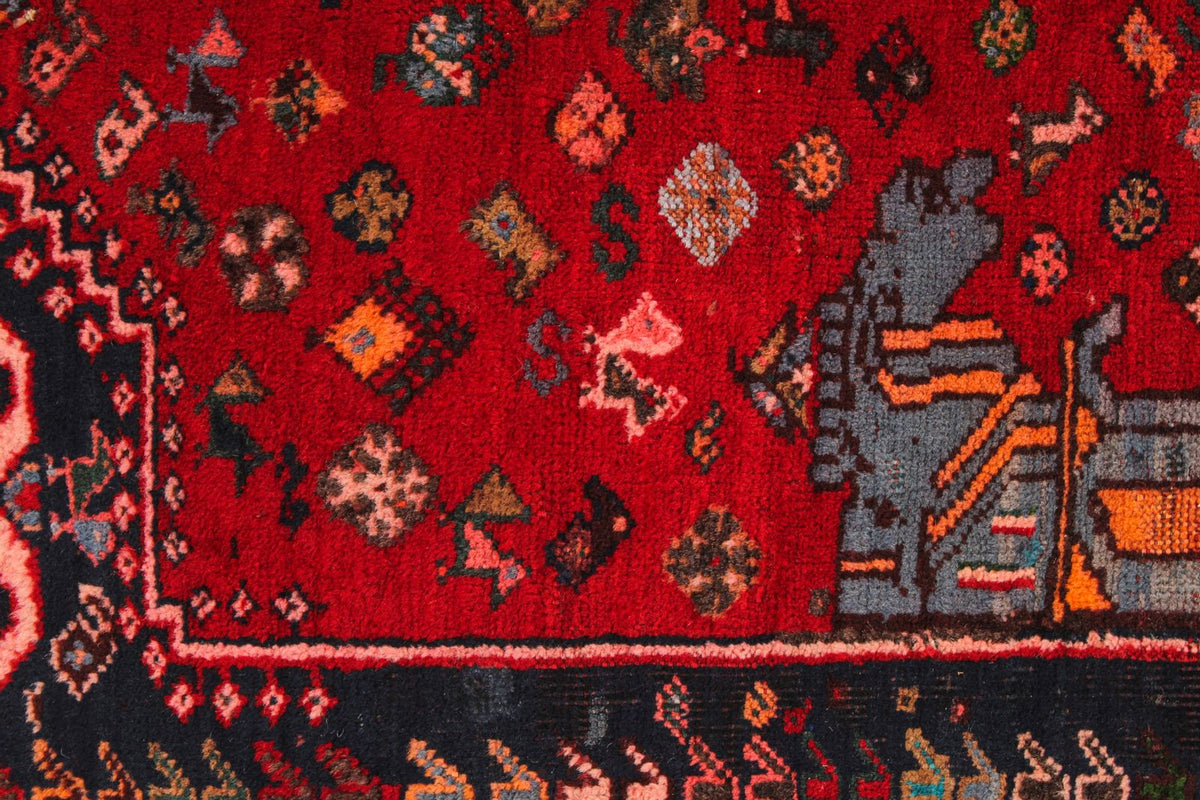 4x5 Red and Ivory Turkish Tribal Rug