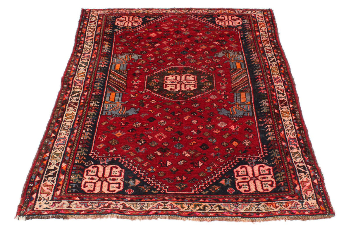4x5 Red and Ivory Turkish Tribal Rug