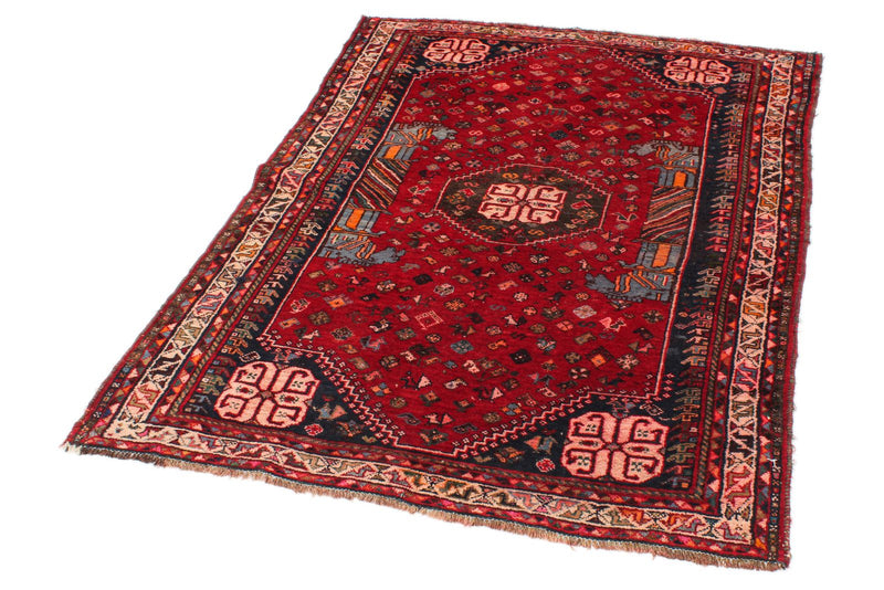 4x5 Red and Ivory Turkish Tribal Rug