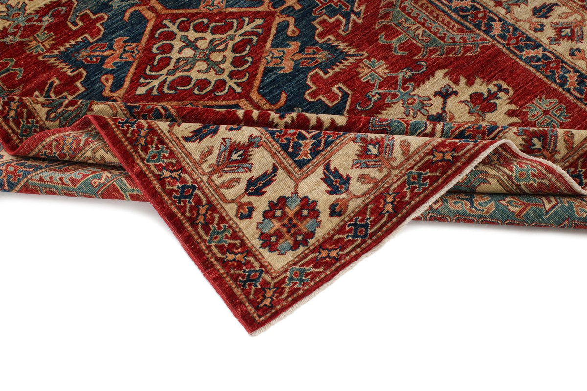 6x8 Red and Ivory Kazak Tribal Rug