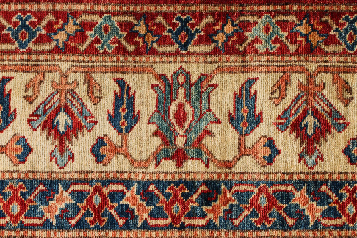 6x8 Red and Ivory Kazak Tribal Rug