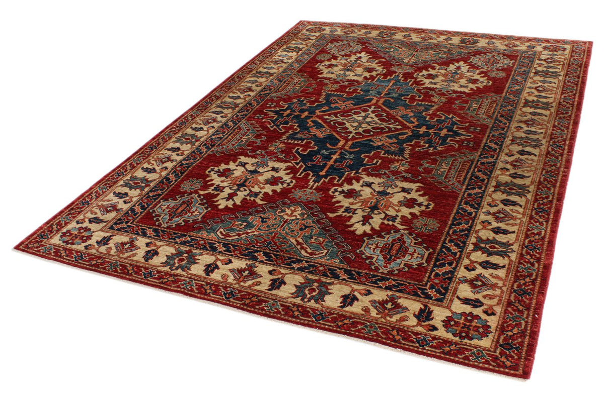 6x8 Red and Ivory Kazak Tribal Rug