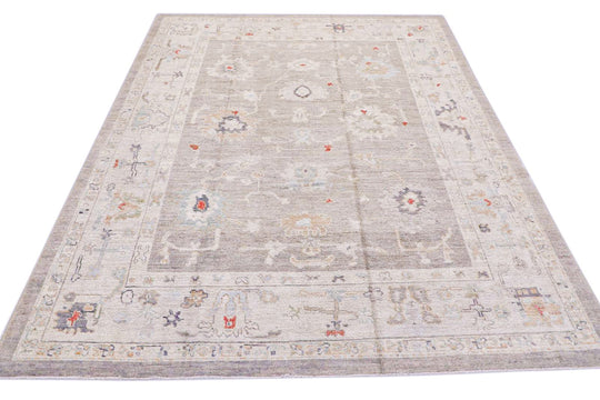 7x8 Ivory and Gray Turkish Oushak Rug