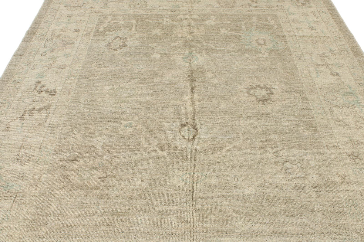 7x8 Beige and Ivory Turkish Oushak Rug