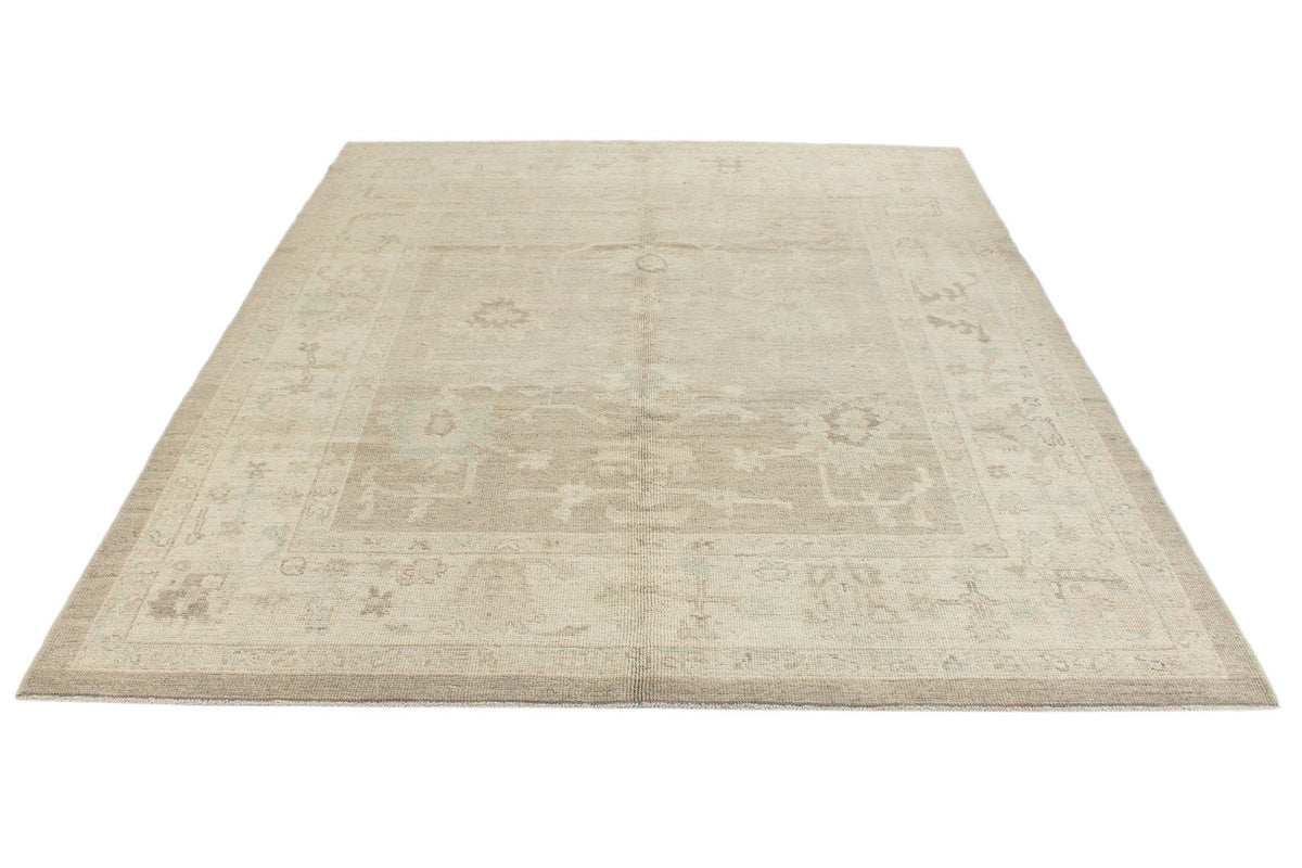 7x8 Beige and Ivory Turkish Oushak Rug