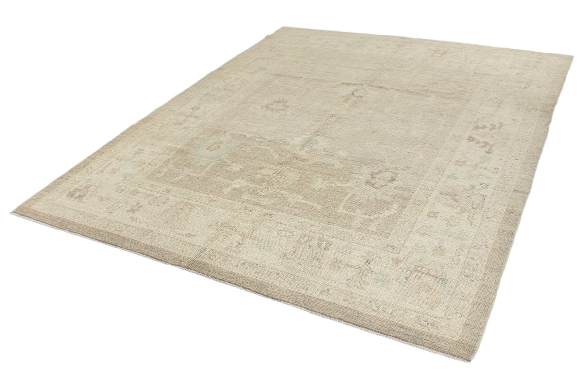 7x8 Beige and Ivory Turkish Oushak Rug