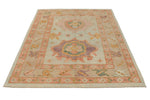 5x7 Green and Pink Turkish Oushak Rug