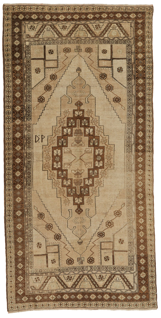 6x11 Ivory and Gray Turkish Tribal Rug