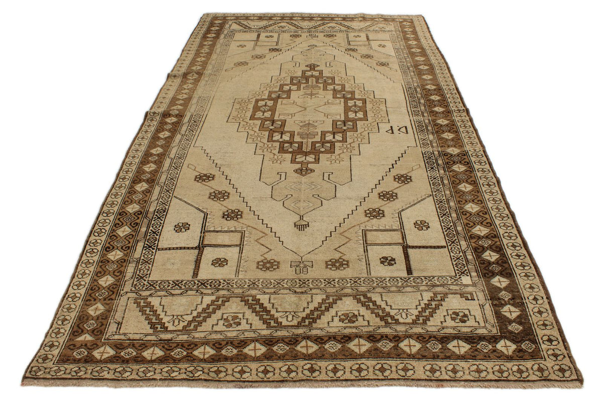 6x11 Ivory and Gray Turkish Tribal Rug