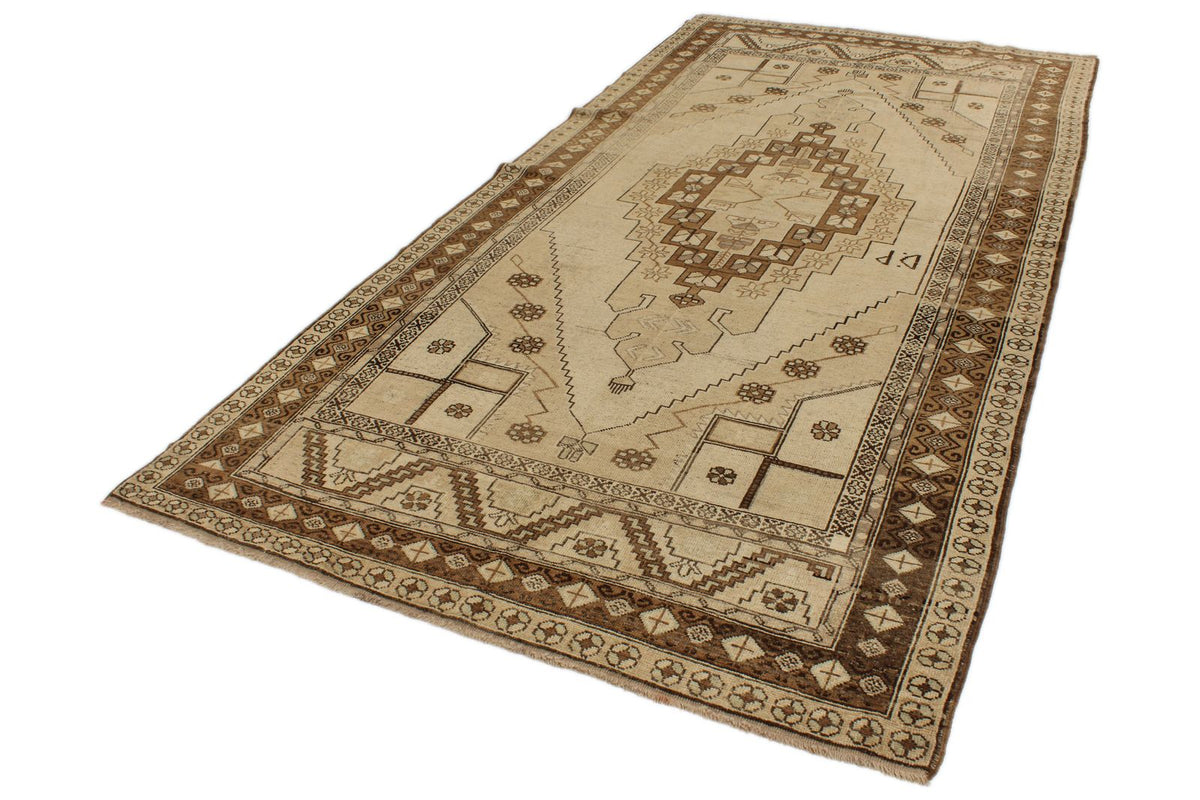 6x11 Ivory and Gray Turkish Tribal Rug