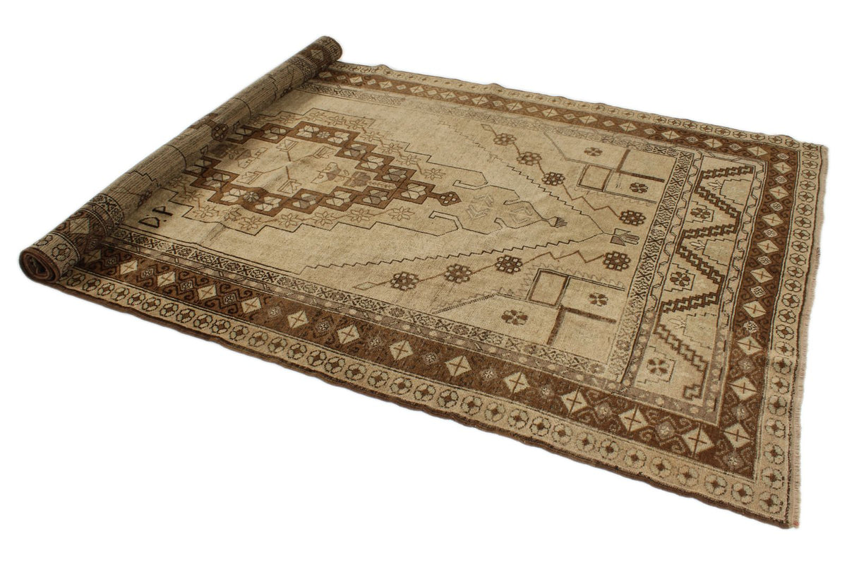 6x11 Ivory and Gray Turkish Tribal Rug