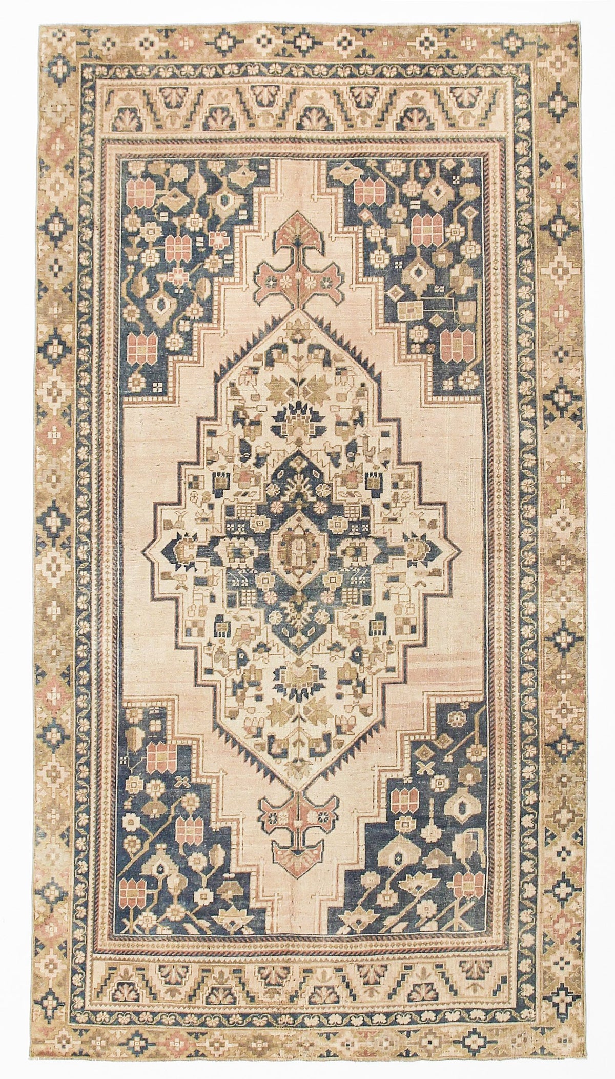 5x10 Navy and Ivory Turkish Tribal Rug