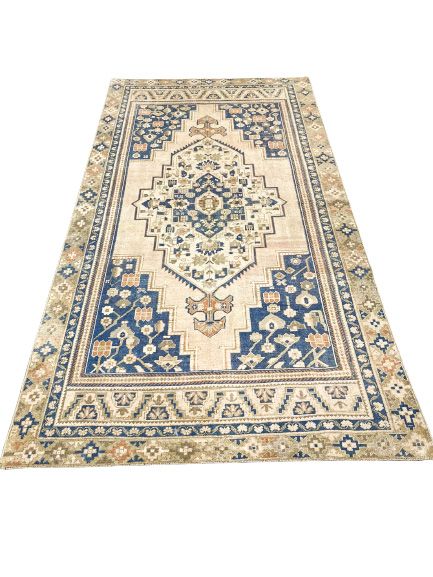 5x10 Navy and Ivory Turkish Tribal Rug