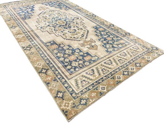 5x10 Navy and Ivory Turkish Tribal Rug