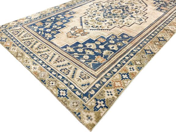 5x10 Navy and Ivory Turkish Tribal Rug