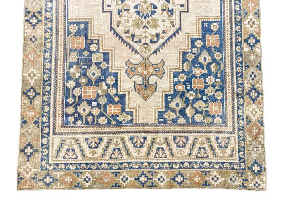 5x10 Navy and Ivory Turkish Tribal Rug