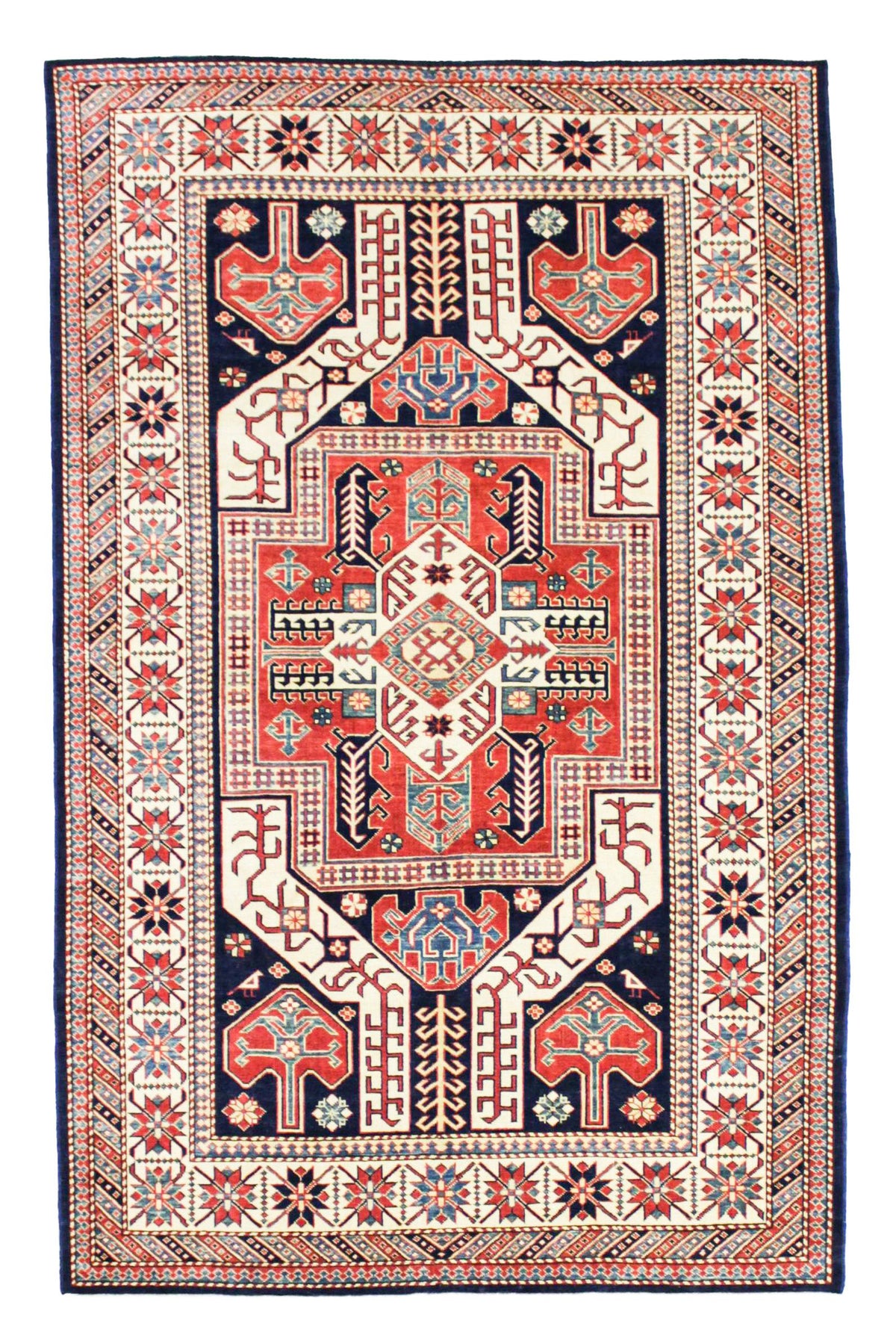 5x9 Navy and Ivory Turkish Tribal Rug