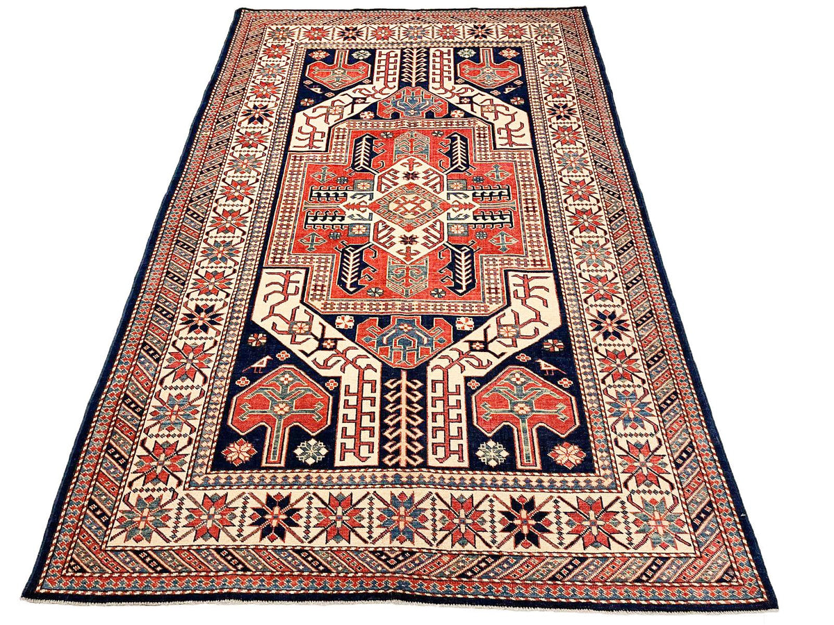 5x9 Navy and Ivory Turkish Tribal Rug