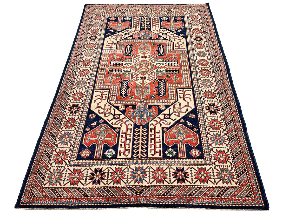 5x9 Navy and Ivory Turkish Tribal Rug