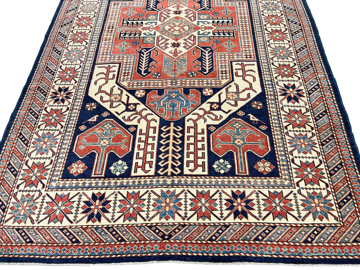 5x9 Navy and Ivory Turkish Tribal Rug