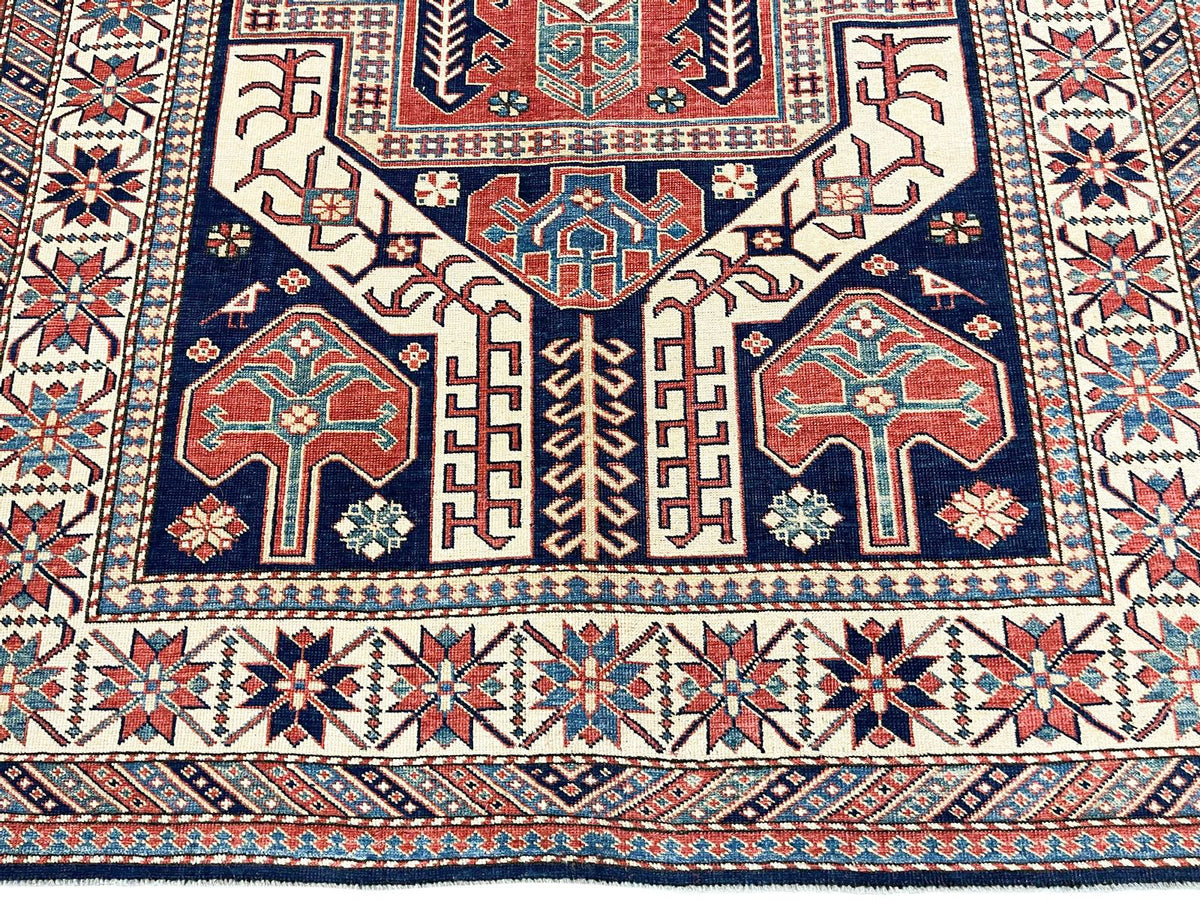 5x9 Navy and Ivory Turkish Tribal Rug