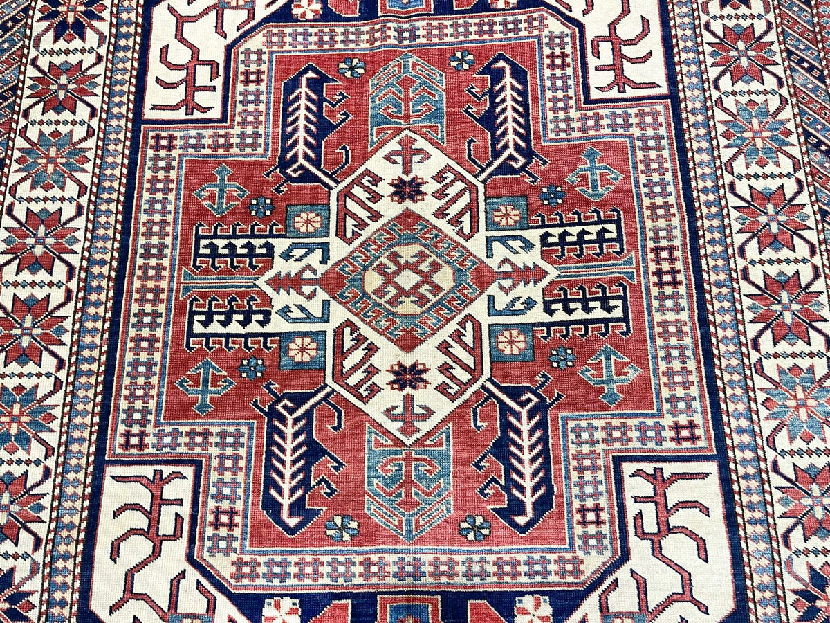 5x9 Navy and Ivory Turkish Tribal Rug