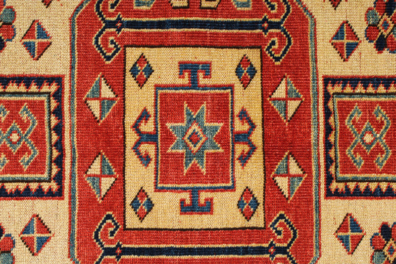 4x6 Red and Ivory Turkish Tribal Rug