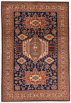 8x12 Navy and Ivory Turkish Tribal Rug