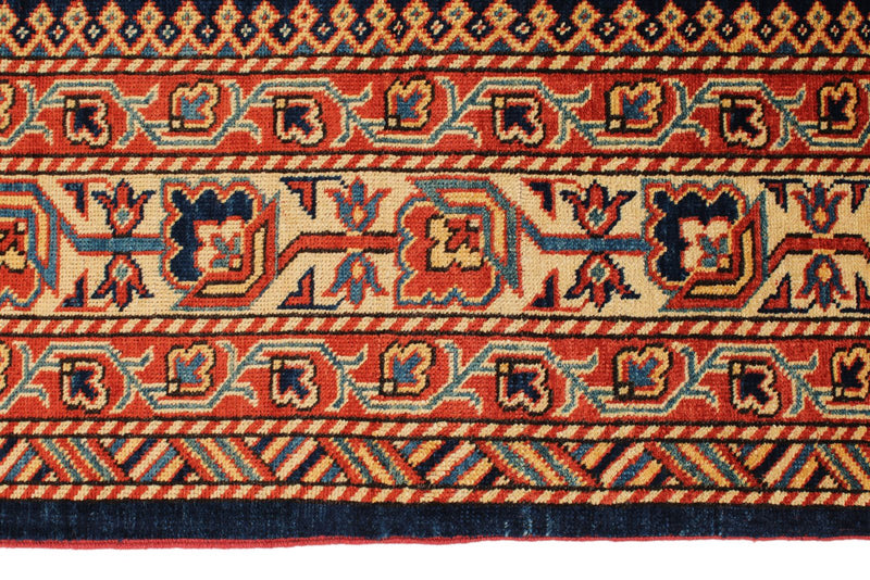 8x12 Navy and Ivory Turkish Tribal Rug