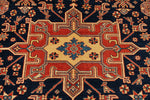 8x12 Navy and Ivory Turkish Tribal Rug