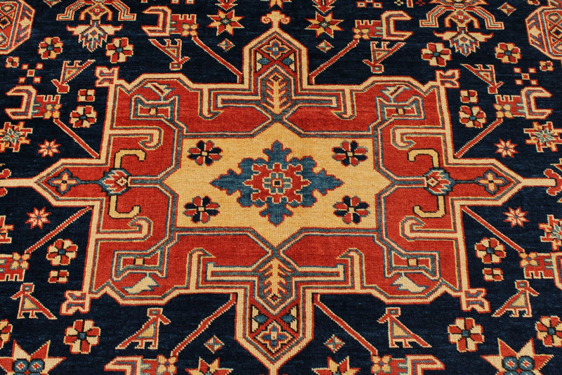 8x12 Navy and Ivory Turkish Tribal Rug