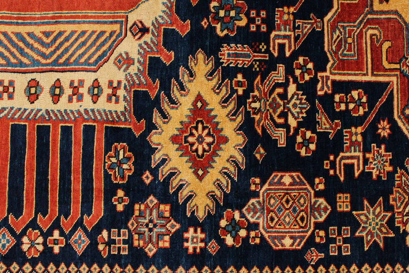 8x12 Navy and Ivory Turkish Tribal Rug