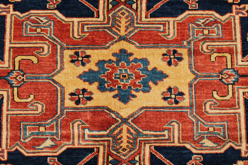 8x12 Navy and Ivory Turkish Tribal Rug