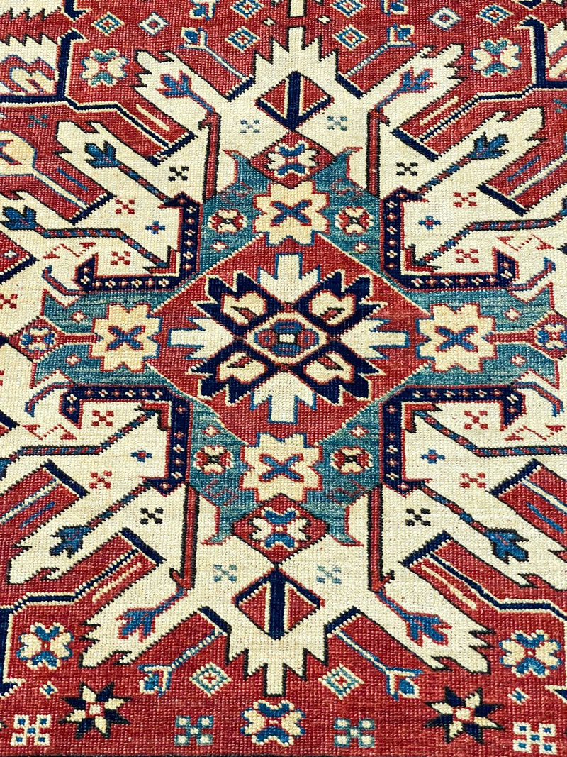 4x6 Red and Ivory Turkish Tribal Rug