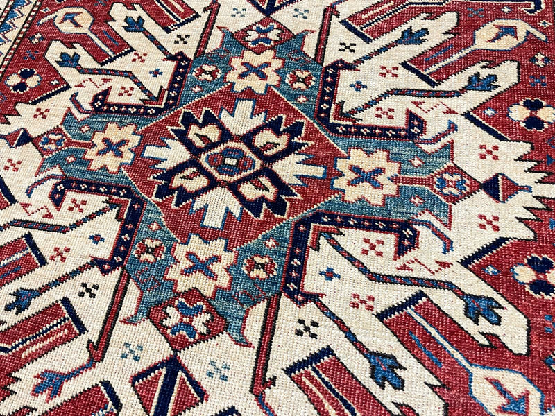 4x6 Red and Ivory Turkish Tribal Rug