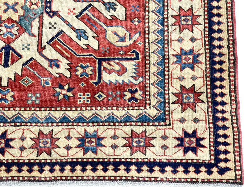 4x6 Red and Ivory Turkish Tribal Rug