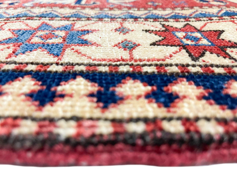 4x6 Red and Ivory Turkish Tribal Rug