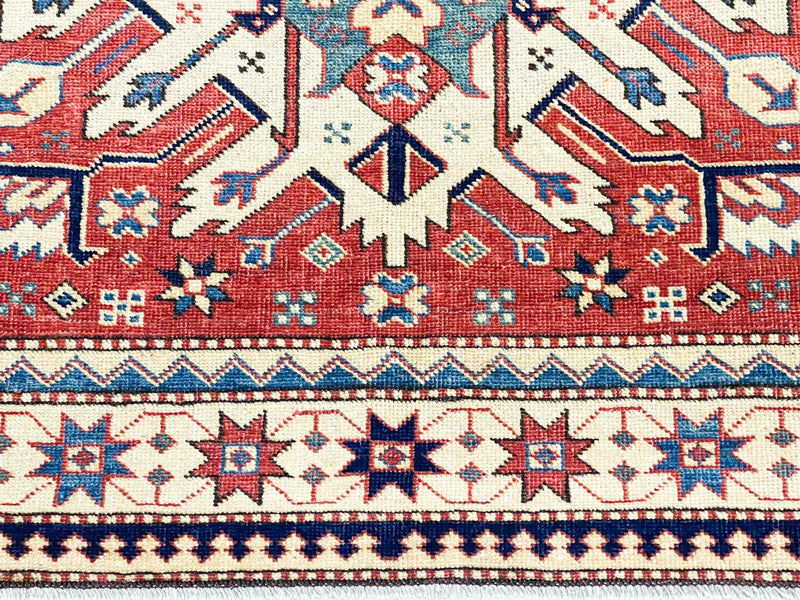 4x6 Red and Ivory Turkish Tribal Rug