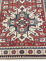 4x6 Red and Ivory Turkish Tribal Rug