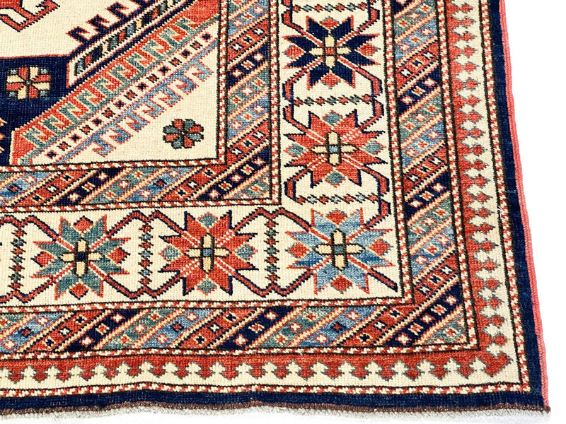 6x8 Red and Ivory Turkish Tribal Rug