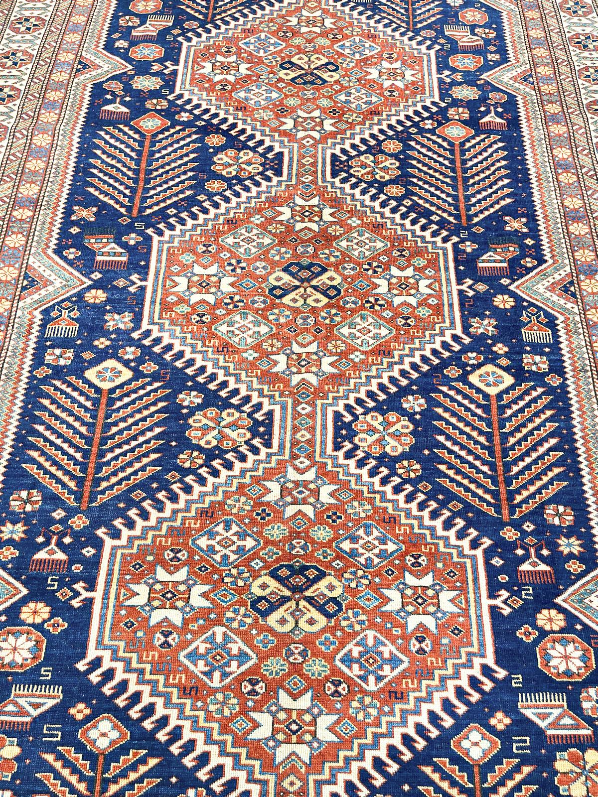 7x10 Navy and Ivory Turkish Tribal Rug