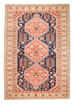 7x10 Navy and Ivory Turkish Tribal Rug