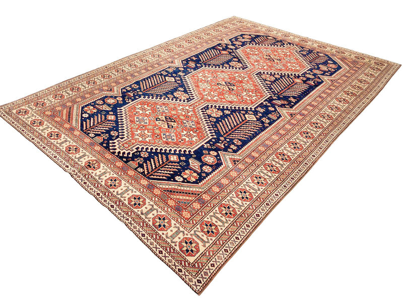 7x10 Navy and Ivory Turkish Tribal Rug