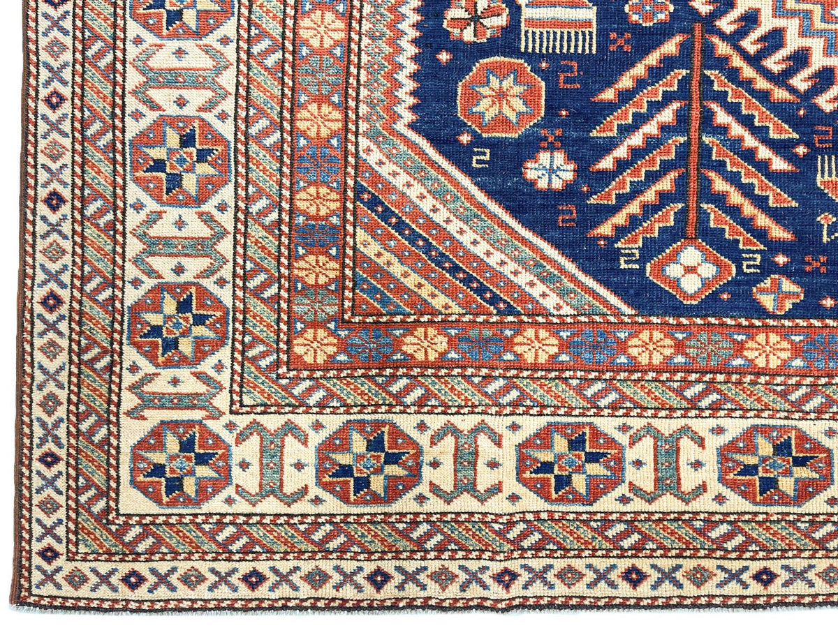 7x10 Navy and Ivory Turkish Tribal Rug