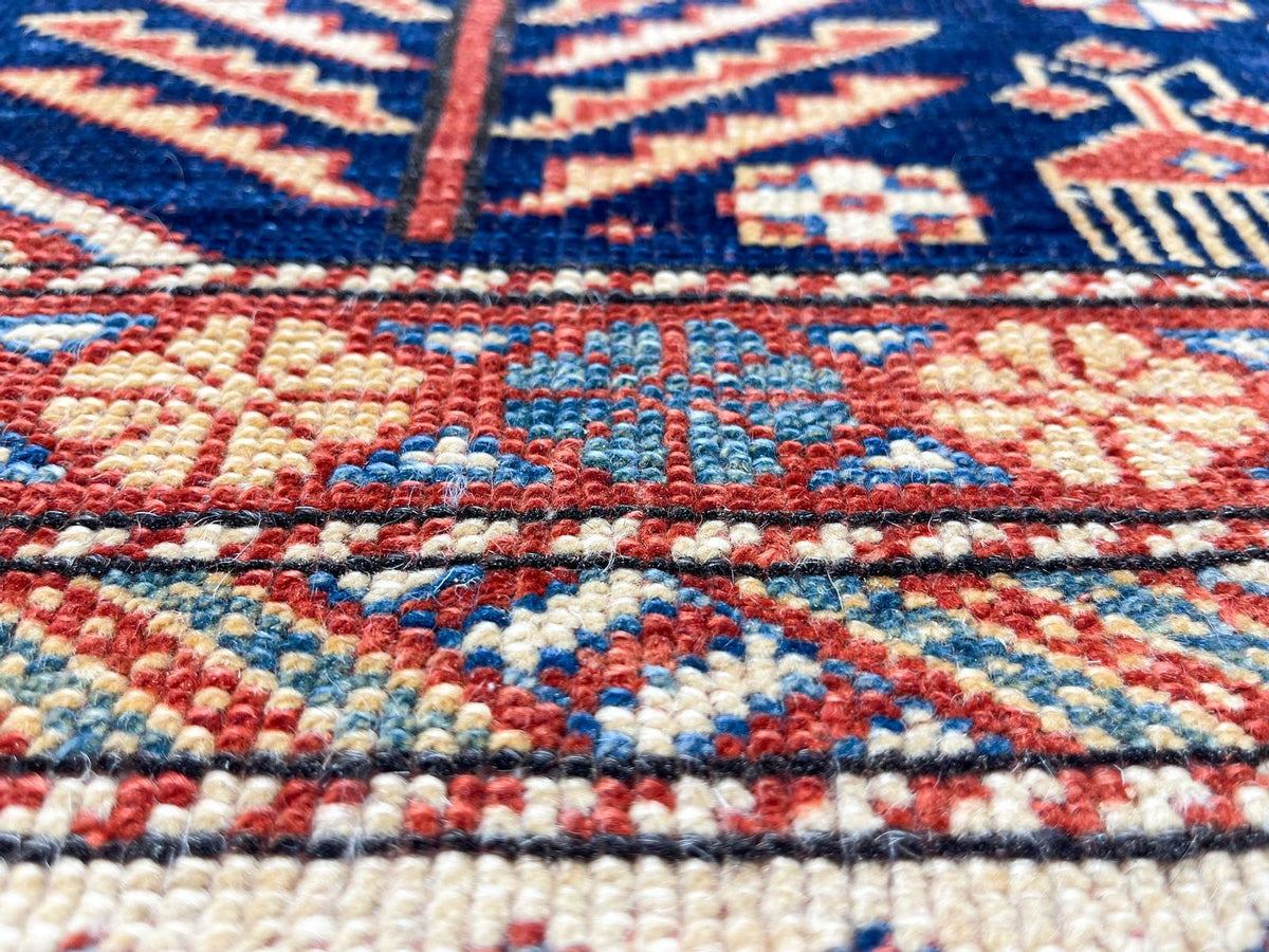 7x10 Navy and Ivory Turkish Tribal Rug