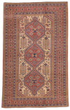 7x11 Ivory and Red Turkish Tribal Rug