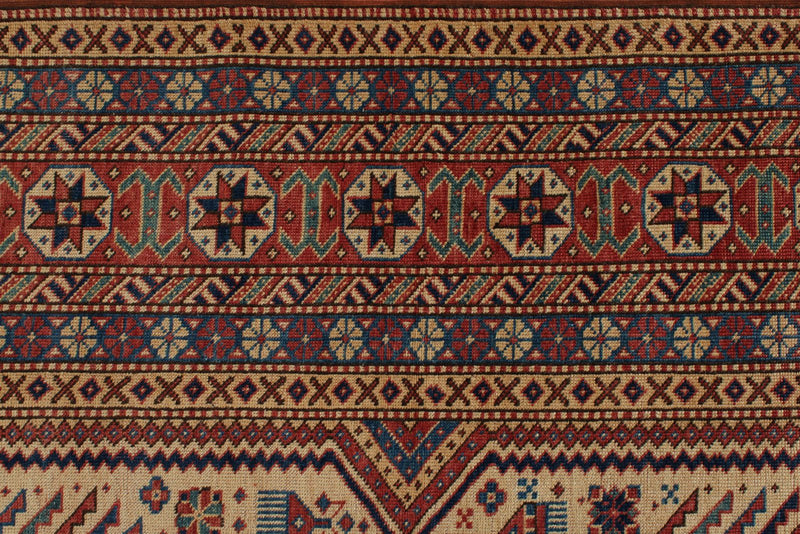 7x11 Ivory and Red Turkish Tribal Rug