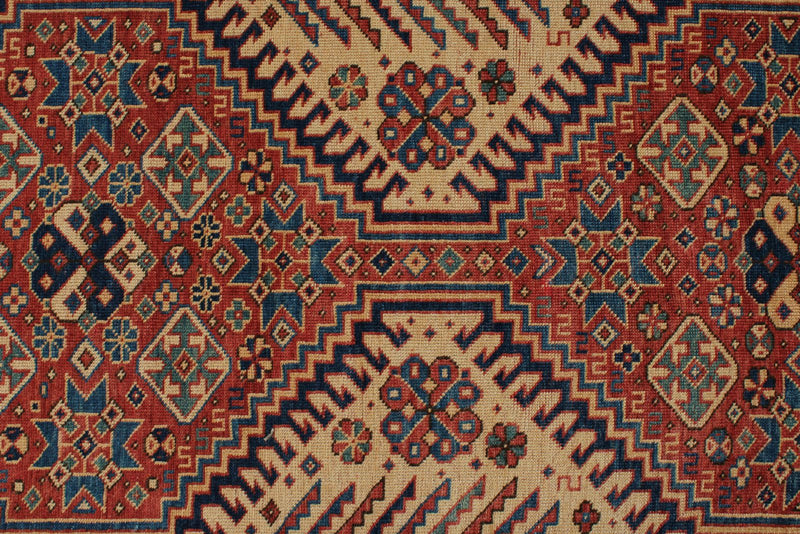 7x11 Ivory and Red Turkish Tribal Rug